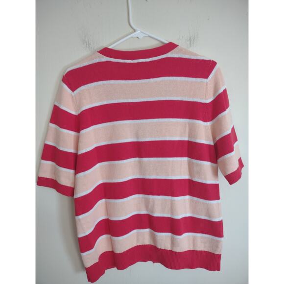 Ann Taylor Outlet Lightweight Peach and Red Striped Cardigan Size Large Preppy - Picture 6 of 6